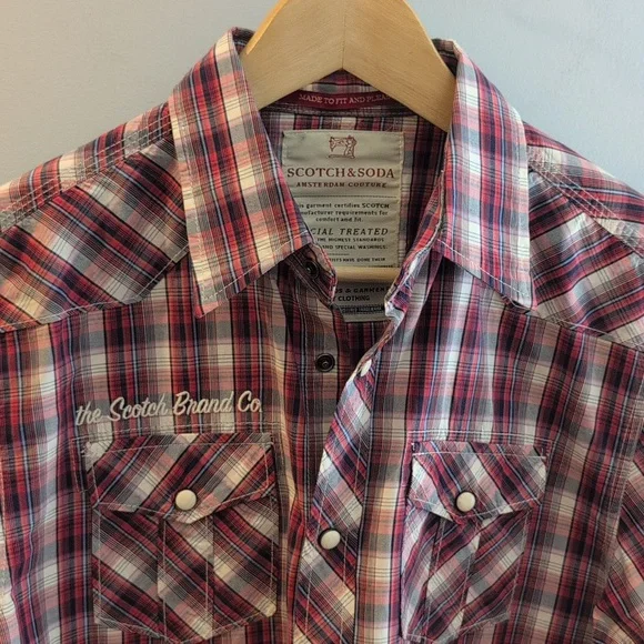 Scotch & Soda Men's Medium Western Long Sleeve Snap Button Down Plaid Shirt - Picture 1 of 16